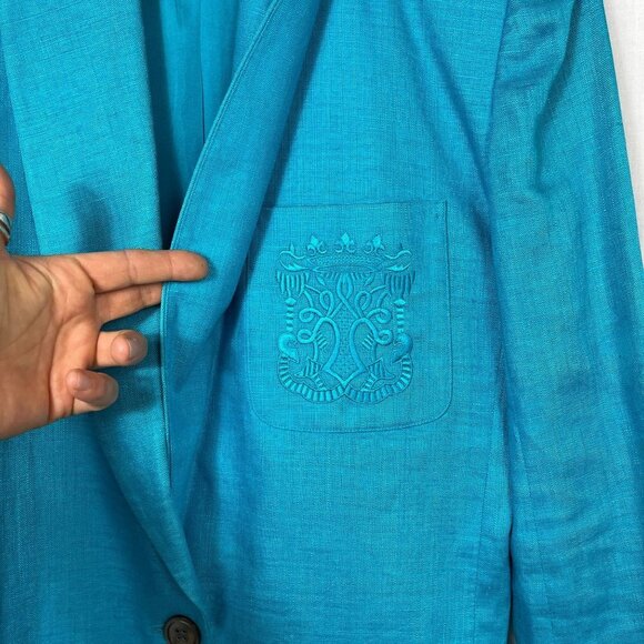 90s Classiques 100% Linen Longline Blazer Womens XS Oversized Bright Crest Retro - Picture 2 of 13